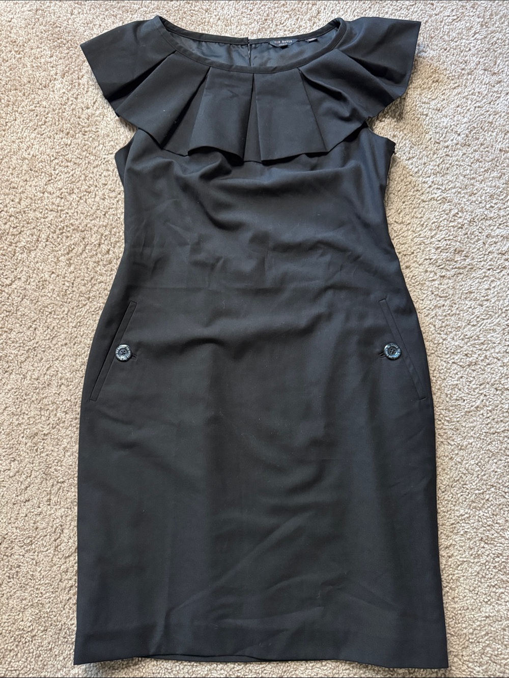 Ted Baker Black Ruffle-Neck Midi Dress